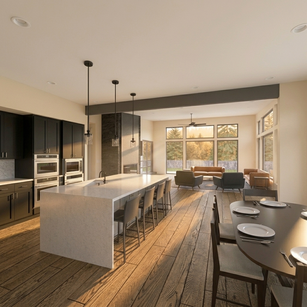 Modern living room interior with natural light